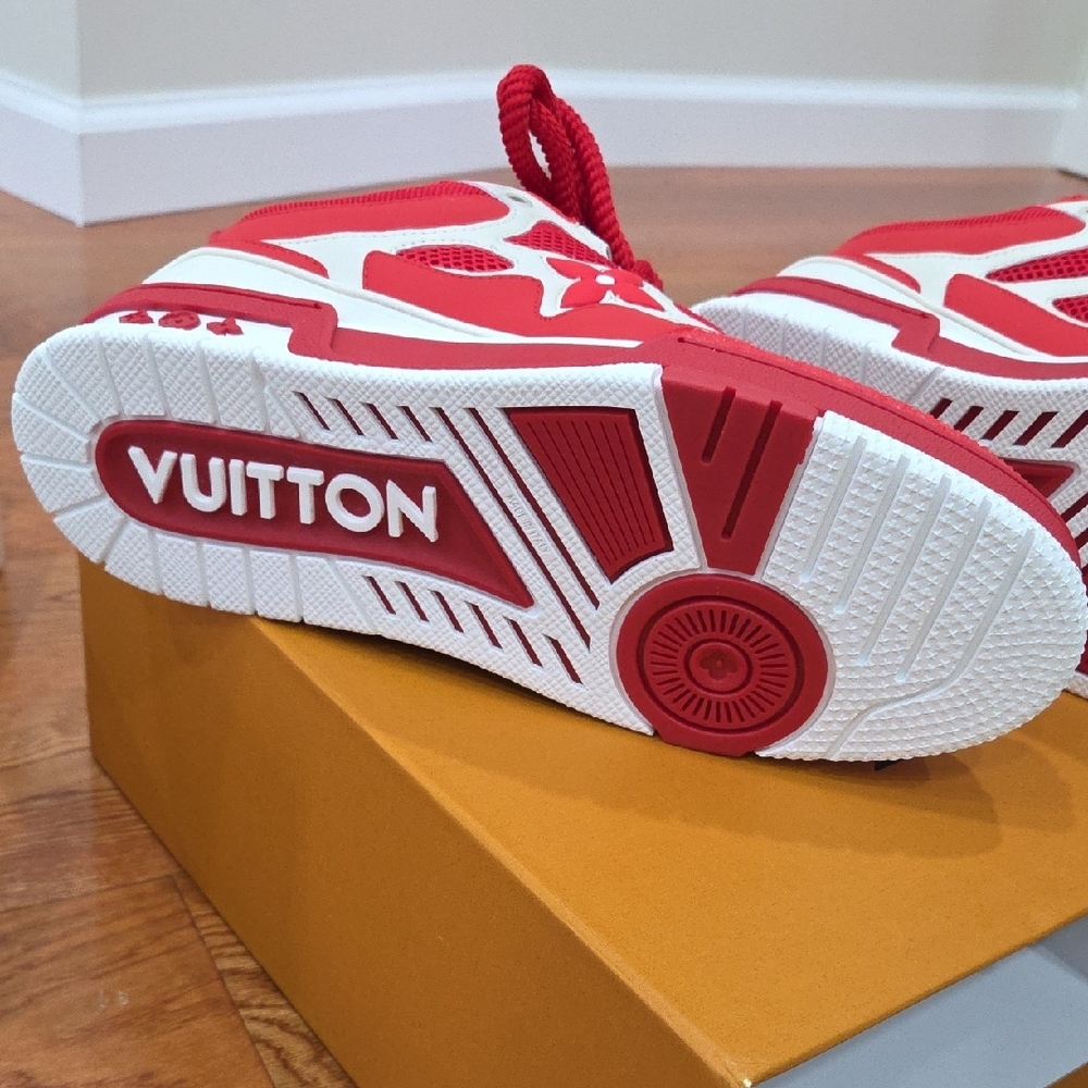 LV/Vuitton Red and White Sneakers - Picture 13 of 15